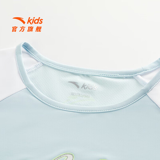 安踏（ANTA）儿童T恤女小童装2025年夏季新款跑步女童水冷V凉感透气短袖短t 柯灵蓝-1 100