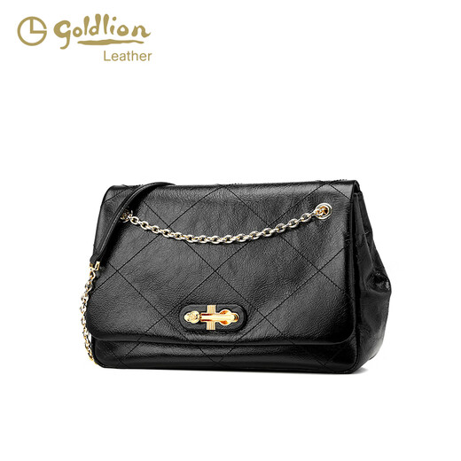 Goldlion Frauenbag 2025 Neue Modelle Luxus Textur großer Kapazität Umhängetasche Weiche Leder Kuhläden Trendy Crossbody Bag Schwarz