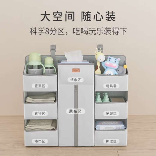 
Cradle rabbit crib hanging storage bag bedside diapers hanging bag multifunctional diaper table storage storage basket Morris gray eight major divisions