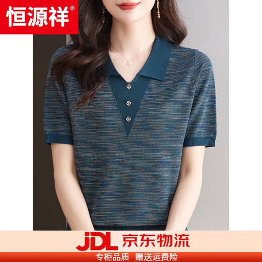 Hengyuanxiang summer new short-sleeved sweater for women loose mother dress fashionable lapel top extra-large size mulberry silk TT shirt cherry purple (823) 3XL (recommended 145-160Jin [Jin equals 0.5 kg]