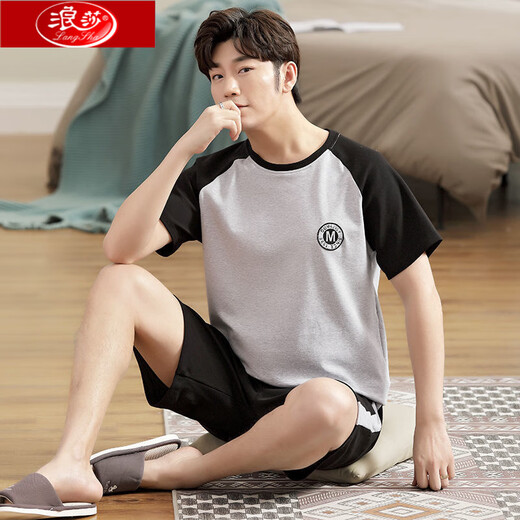 Langsha Pure Cotton Herren Pyjamas Sommer kurzärmelige Shorts Home Clothes Herren Sommer Dünne losen Plus-Size-Anzug HD9930 Kurzärärmig Anzug Herren L 100-130jin [Jin gleich 0,5 kg]