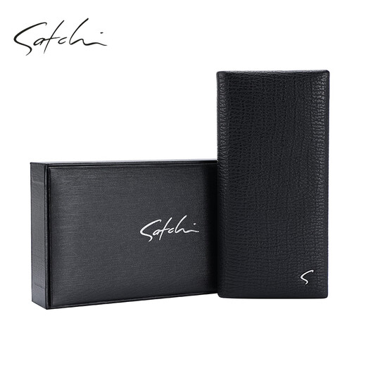 Satchi/Satchi Herren-Tasche echtes Leder Business Fashion Multi-Card-Ticket-Clip-Karten-Tasche Jugend vielseitig langer Geldbörse Schwarz