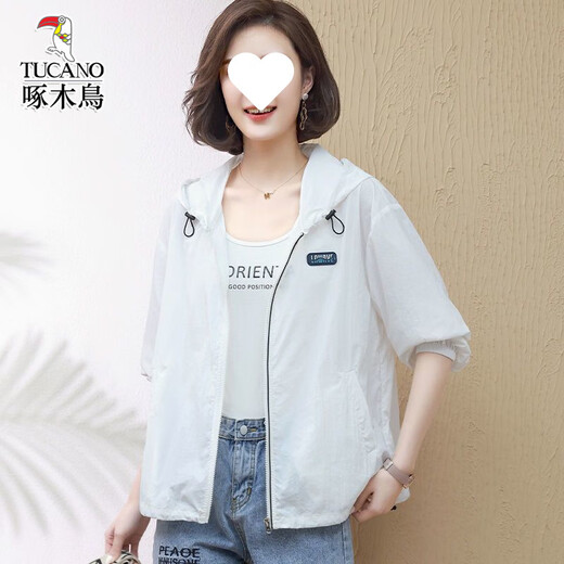 啄木鸟轻薄防晒衣夏季新款透气宽松妈妈款洋气时尚外套 白色 M 建议【100斤以内】