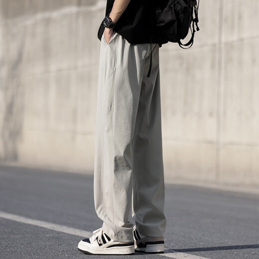 Foss Phil ice silk mesh casual pants for men's summer thin loose straight breathable cool casual pants 6636 khaki XL
