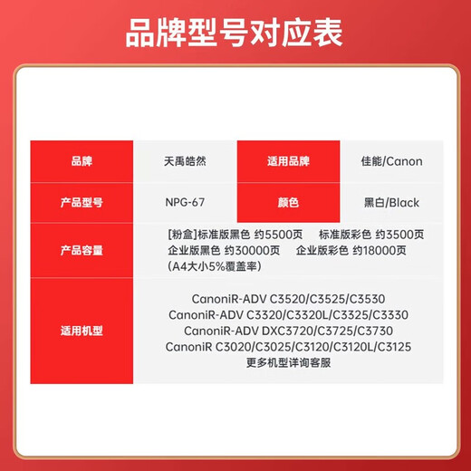 TYHR 天禹皓然适用佳能 c3020 粉盒 c3520 3025 3320 3120 Canon NPG67彩色碳粉 NPG-67 标准版 黑色【5300页】