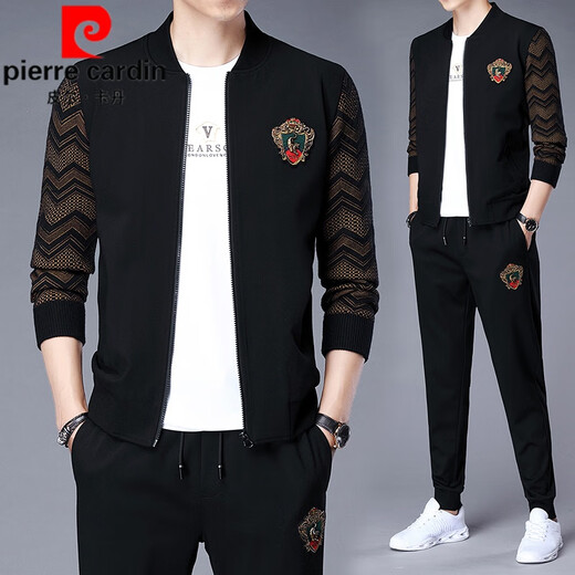 Pierre Cardin Mulberry Silk Sports Suit Men's Men's Spring and Automne Nouvelle veste à la mode et beau ensemble avec pantalon Veste décontractée noir 6628 175 / 88A