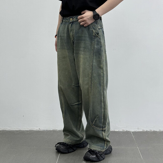 LUCAO ADEI 2025 summer new American fashion brand retro jeans loose cut blue men and women K1048 blue 28