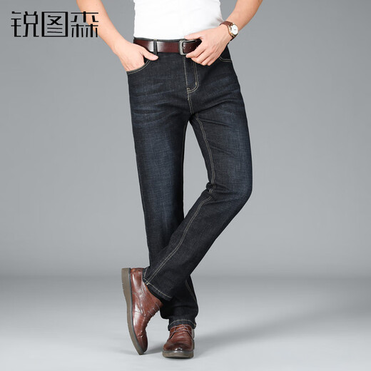 Ruitusen men's loose straight jeans 2025 new spring and autumn large-size casual and versatile men's mid-to-high waist trousers summer [main recommendation] 687 black 32 (recommended 125-135Jin [Jin equals 0.5 kg])