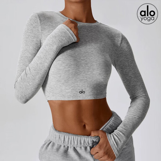 ALO YOGA Yoga Wear Top Slim Fit Women's Tight Long T-Shirt Casual Sports Running Fitness Pilates Top Black S