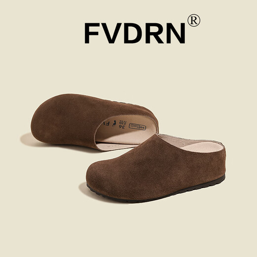 Luxusstil Echter Kuhlattenbeutel-Toe Birken Schuhe für Frauen, die dicke Faulheit mit einem Fuß und einem Fuß tragen, um geschwungene halbe Sippers große Frauenschuhe HCS-838-1 Brown 35 zu tragen