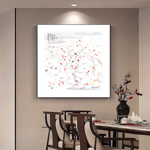 Qiao painted Wu Guanzhong Yingri lotus new Chinese style ink simple Chinese painting corridor bedroom living room entrance hall painting restaurant decoration painting 4 lotus 120*120cm hand-painted oil painting + aluminum alloy frame