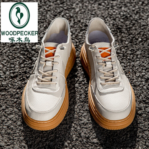 
Woodpecker four-season casual men's shoes 2025 new board shoes genuine leather thick sole breathable Dexue little white toe layer cowhide handmade shoes off white 898 38