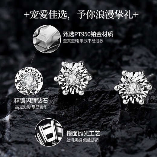 Lao Fengxiang Crown Diamond Platinum Earrings Women's Six-Prong Earrings Wedding Anniversary Gift for Girlfriend and Wife's Birthday Platinum Six-Prong Earrings-Diamond Car Flowers