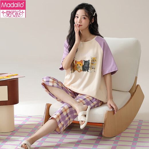 Pajamas modal de collar de algodón puro de verano para mujeres Los pantalones cortados de manga corta se pueden usar fuera del traje de ropa de hogar de primavera T-9854 (traje corto) m (80-100Jin [Jin equivale a 0,5 kg])