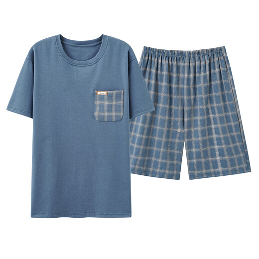 Hongdou (Hodo) pijama para hombres en verano pantalones cortos de algodón puro para jóvenes verano delgado de gran tamaño para ropa para al aire libre juego de ropa para el hogar HD-9928 L