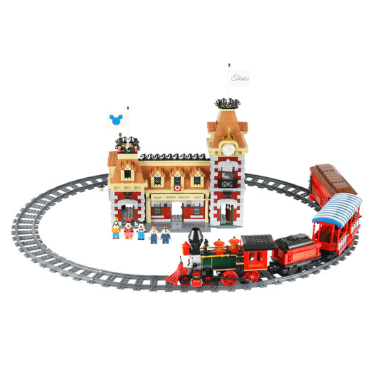Совместим с LEGO Disney Disney Train и Железнодорожными Строительными Блонками Сборка Игрушки Модель Girl Gifts - очень сложная железнодорожная станция Диснея [Версия электрического дистанционного управления]]