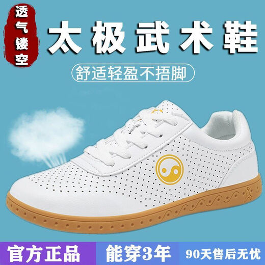 Chaussures tai-chi de qualité compétiment en cuir véritable été et femmes chaussures d'entraînement en arts martiaux Tai Chi Sports à quatre saisons huit chaussures de brocade 695 blanc authentique en cuir respirant 34 (même style pour hommes et femmes, taille standard)