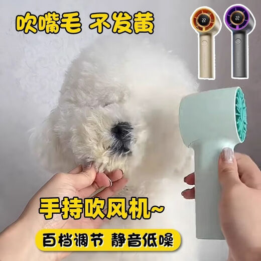 Rong Hengde Dog Hair Hair Dryer Pet Bichon Special Facial Hair Dryer Mini Silent Handheld Wireless Gray Three-speed Wind Speed 4000mA Natural Wind Temperature
