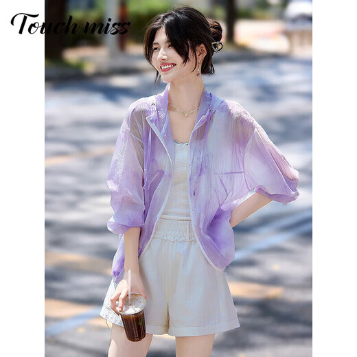 塔驰密司 TOUCH MISS时尚休闲防晒衣女2025夏季新款薄款宽松连帽长袖拉链上衣外套 紫色 M