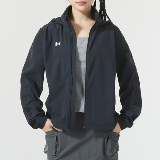 Under Armour Chaqueta oficial Spring Spring New Woven Chaqueta Sportswear al aire libre a prueba de viento a prueba de agua Top de entrenamiento negro Sportswear M