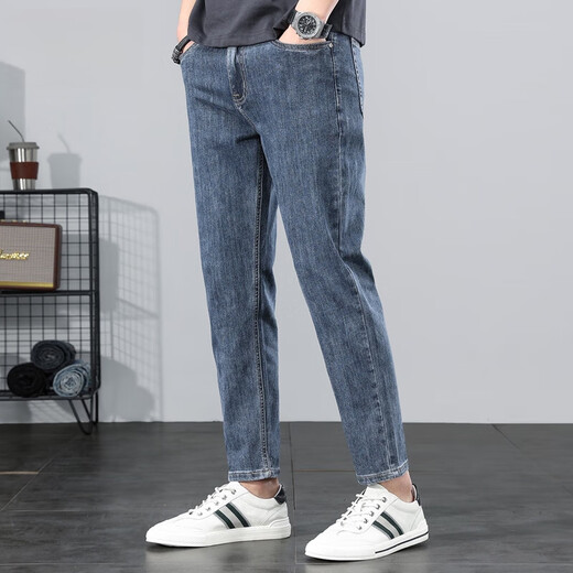 
Danjun Jeans Men's Summer 2025 New Fashion Brand Washed Slim Feet Cropped Pants Men 9901 Blue Gray 28