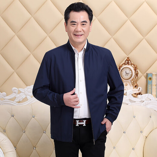 Jinggong's wedding banquet for father-in-law, autumn clothing, middle-aged burgundy jacket, men's spring and autumn jacket, middle-aged and elderly wedding wear for father-in-law, dark blue A06, a little smaller XL 180