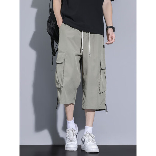 Specht Khaki Arbeitanzug geschnittene Hosen für Männer im Sommer Eisseide Dünne lose vielseitige Shorts Freizeitsport überkürzt Hosen FJA430-679 Khaki M.