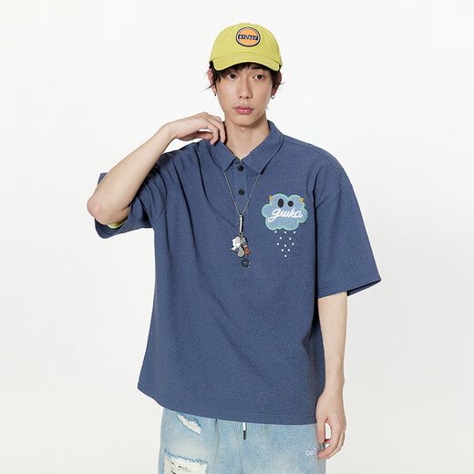 古由卡（GUUKA）情侣T恤潮牌短袖男士上衣服男装夏季2025新款日系青少年宽松大码 中灰色F6625 L