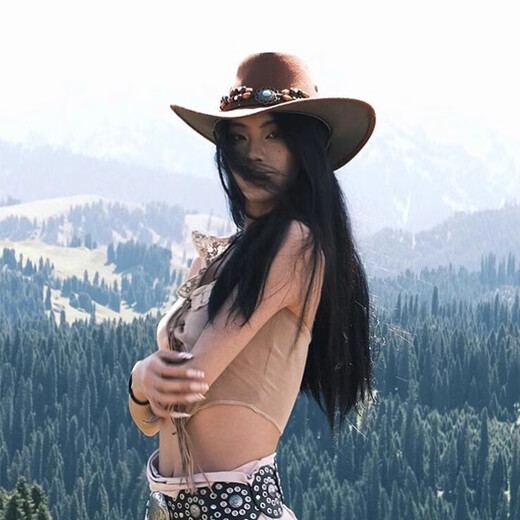 Bo Naling ethnic style western cowboy hat for men and women 2025 new style western Sichuan travel film wear large brim sun protection hat western cowboy hat khaki one size