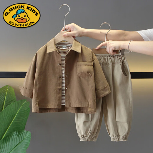 G.DUCKKIDS Little Yellow Duck Boys Spring Clothing Set 2025 New Handsome Children's Spring and Autumn Jacket Two-piece Set for Baby Boys Korean Version Coffee Color 100cm