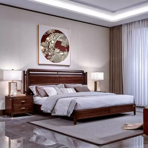 Nanyang Hu's (HOOS) Nanyang Hu's Nanyang Hu's Lucky Series HE9930 all solid wood big bed Airi Guyi hematoxylin new Chinese style ancient ZEH-03 shelf high box height 460-J76 others