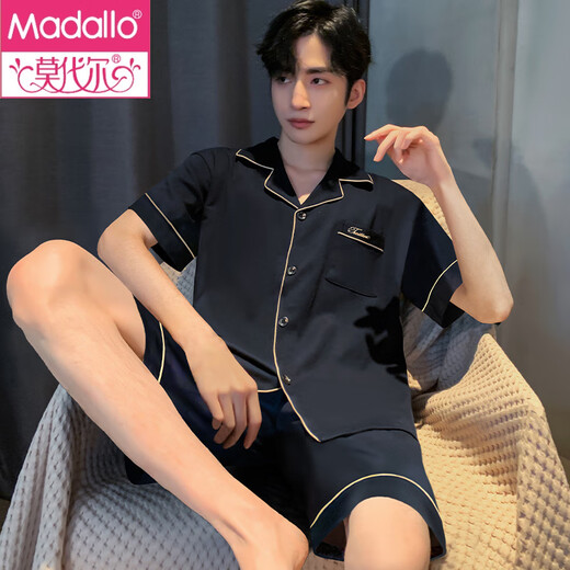莫代尔睡衣男夏季夏天薄款冰丝短袖青少年可外穿男士2025新款家居服套装 12532【云朵棉绉布款】 L (建议身高170左右，体重100-