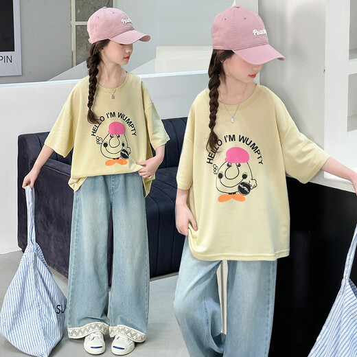 BALABALA [Empfohlen von der zentralen Mutter] Mädchen Sommer Kurzarm Set 2025 Neues lässiges Kinder -Top -Kinder -Sommer -Eichhörnchen -Set [6622] 160 cm
