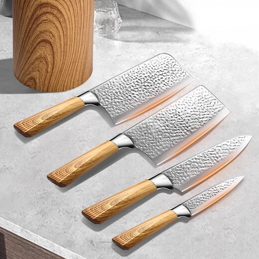 Pangdonglai Haushalts Küchenmesser Volles Set superschnelles scharfe Küche Spezialmesser Set Kombination Schlafzimmer Küchenschneidemmesser Küche Utensilien Zwei-in-Eins-#wood-Getreide-Schmiede-Messer-Set 6-teiliger Set #wood Getreide schmieden über 60 x 140 mm x 16,5 cm