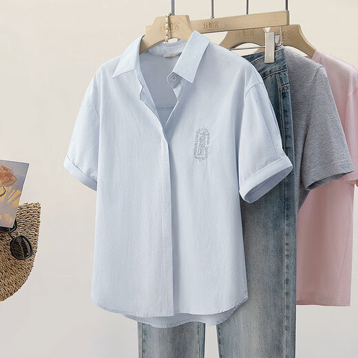 Cypress Lapel Shirt 2025 Summer New Women's Commuter Casual Single Bretted Shoulder Short Sleeve Top
