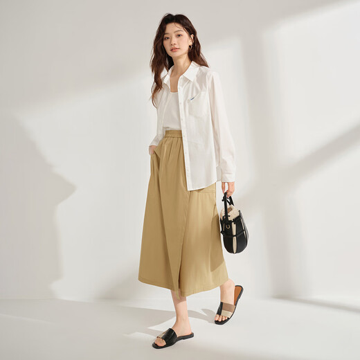 茵曼（INMAN）简约通勤山本A字裤裙女2025夏季松紧腰显瘦宽松百搭八分裤子 卡其色 M