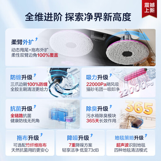 Midea V16 Pearl Edition sweeping robot, ultra-thin upper and lower water version, all-in-one sweeping and mopping, fully automatic base station cleaning and sterilization, maintenance-free floor scrubber, suction and mopping, all-in-one rental tool