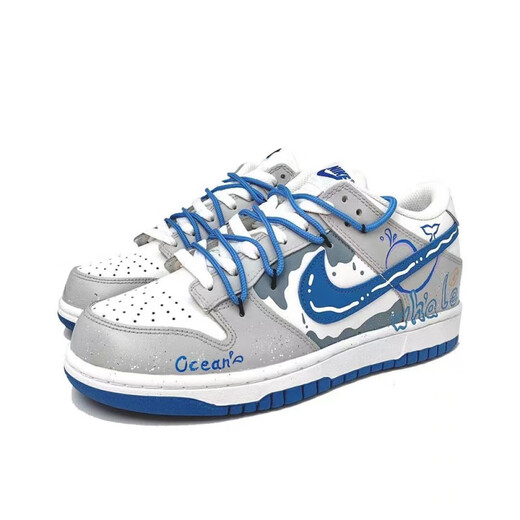 耐克（NIKE）球鞋定制 Dunk Low蓝鲸手绘涂鸦字母潮流减震低帮板鞋 35.5 支持鉴定假一赔三 19 DH9765-105女款 定制款不退不