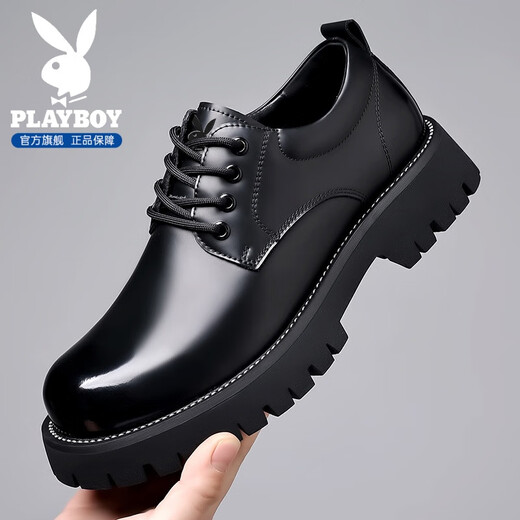 花花公子皮鞋男鞋牛皮2025秋冬季新款商务休闲正装英伦增高德比皮鞋子男 棕色【臻品典藏】 44
