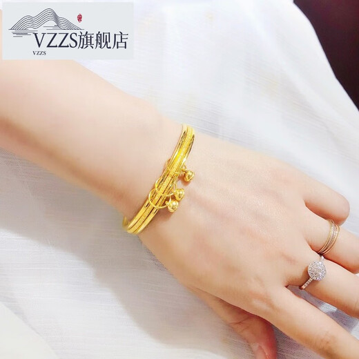 VZZS3D hard gold bracelet gold three-ring bell set bracelet pure gold 999 fine aperture frosted gold bracelet for women single aperture bracelet 54#3.80g