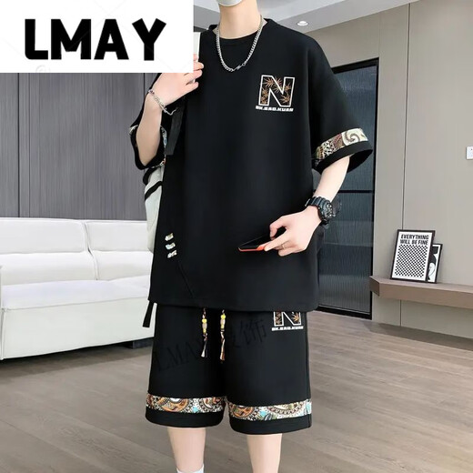 LMAY凌越男装店2025夏季休闲运动套装男士百搭两件套 白色(YYW6195) M (90-110斤)