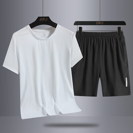 
Woodpecker Father's Day Gift Men's Ice Silk Sports Set 2025 New Summer Thin Quick Dry Dad Running Summer Clothes 16803 Set Black [T-shirt + Shorts] M 80-105Jin [Jin equals 0.5 kg]