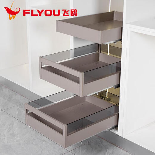 Sanqi Hufeiou kitchen cabinet dishes pull basket storage three-layer flat basket drawer snack storage tool basket can be deepened and customized 250 cabinet black three-layer flat basket 2+1585 depth