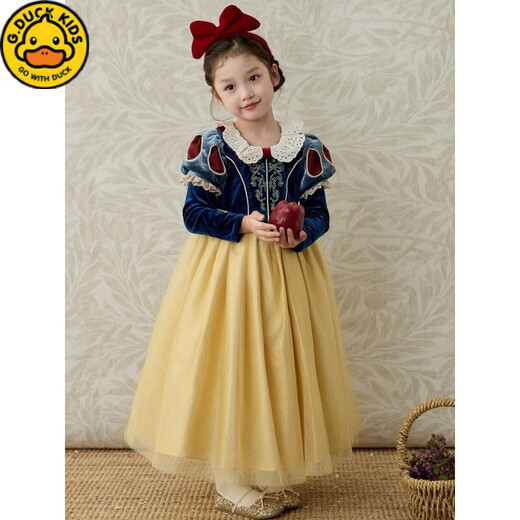 G.duck girls dress autumn and winter Snow White fashionable children's Lolita princess dress baby birthday dress tutu skirt Snow White fake two pieces 100 cm