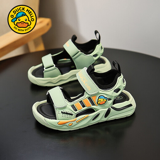 G.Duckkids Little Yellow Duck Boy Sandalen Sommer 2025 Neue Stil kleiner und mittelgroßer Jungen Leichtes weicher Boden Sommer Kinder Beachschuhe 6228 Schwarz und Grün 28 _inner Länge 17,8 cm