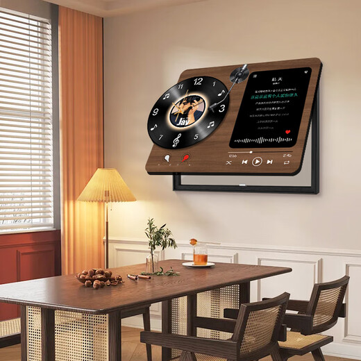 Long time no see, retro cream style electric meter box decorative painting distribution box with clock vinyl record blocking hanging painting switch box mural
