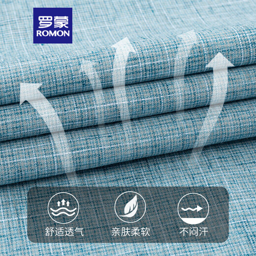 
ROMON linen men's short-sleeved shirt summer thin green cotton linen shirt breathable anti-wrinkle business casual shirt 3W9207-9 38