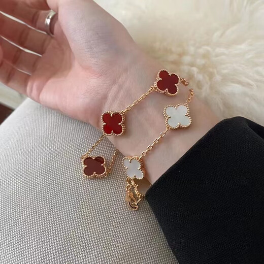 COASZE 18K rose gold four-leaf clover five-flower bracelet for women AU750 color gold carnelian bracelet for girlfriend five-flower bracelet carnelian rose gold