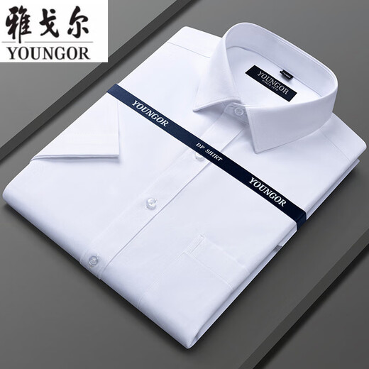 
Yager flagship official store short-sleeved shirt for men middle-aged high-end casual business career without ironing pocket white shirt breathable DX6623 [fine blue and white stripes] 38 [Suggested 100-120Jin [Jin equals 0.5 kg]]