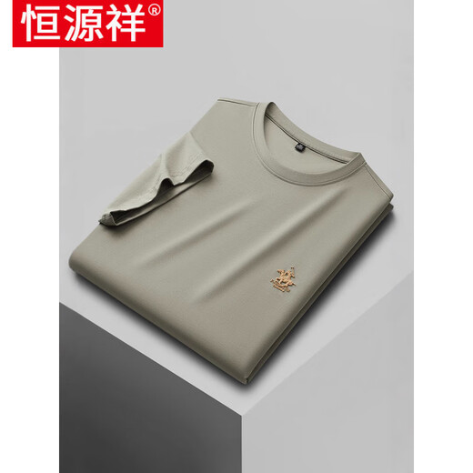 恒源祥2025夏季新款男士T恤圆领休闲宽松绣花纯色打底刺绣体恤上衣 PSL6167-灰色 L